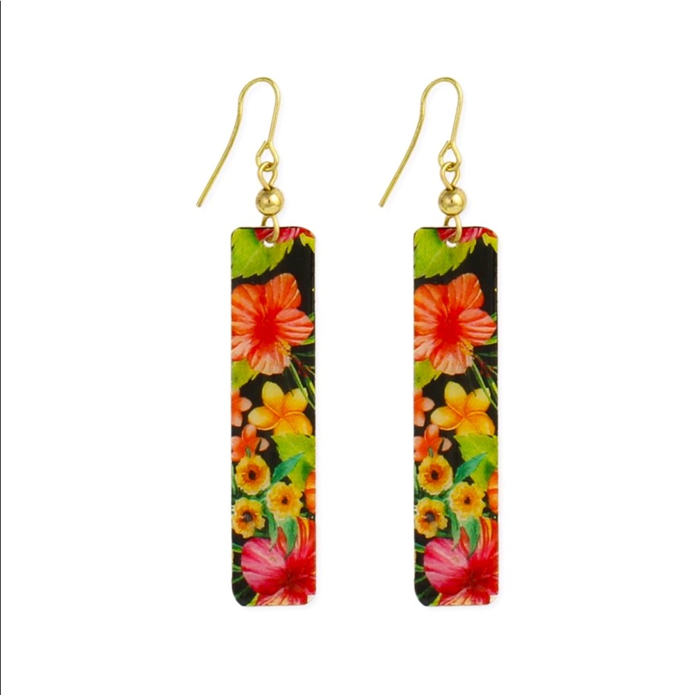 NWOT Floral & Goldtone Bar Drop Earrings